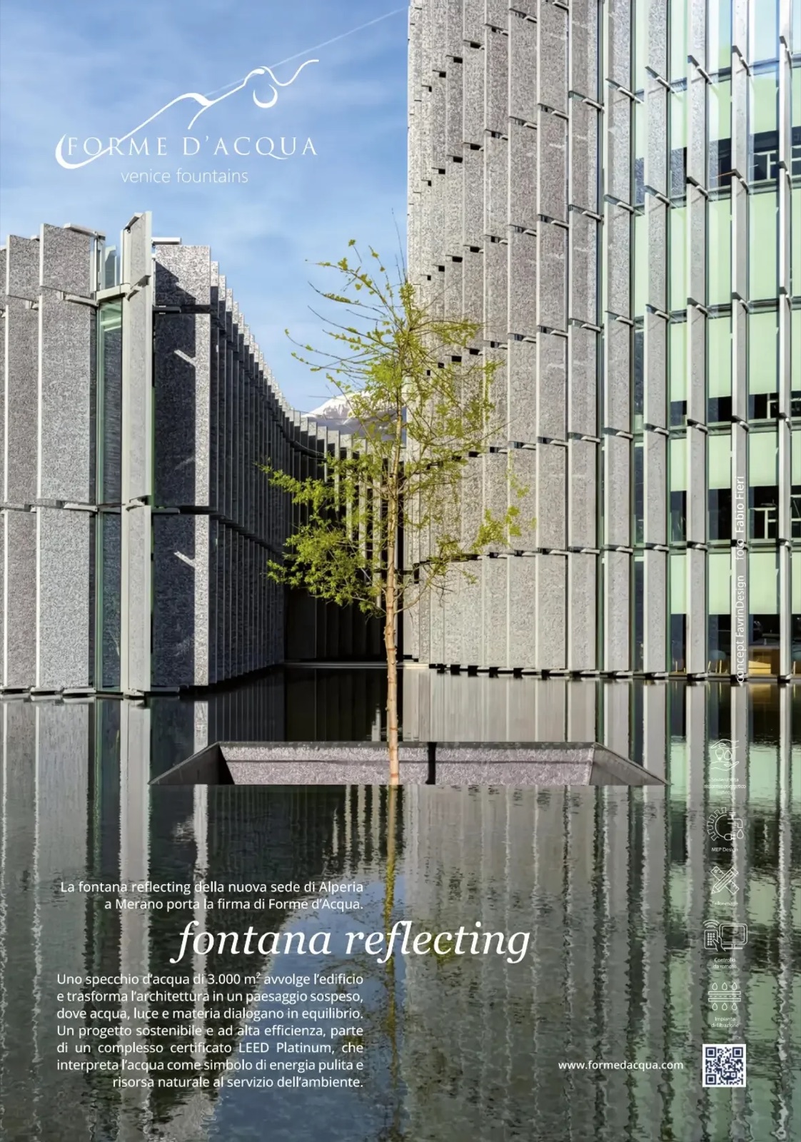 Fontana reflecting della sede Alperia a Merano, foto di Fabio Fieri pubblicata su IoArch n. 125